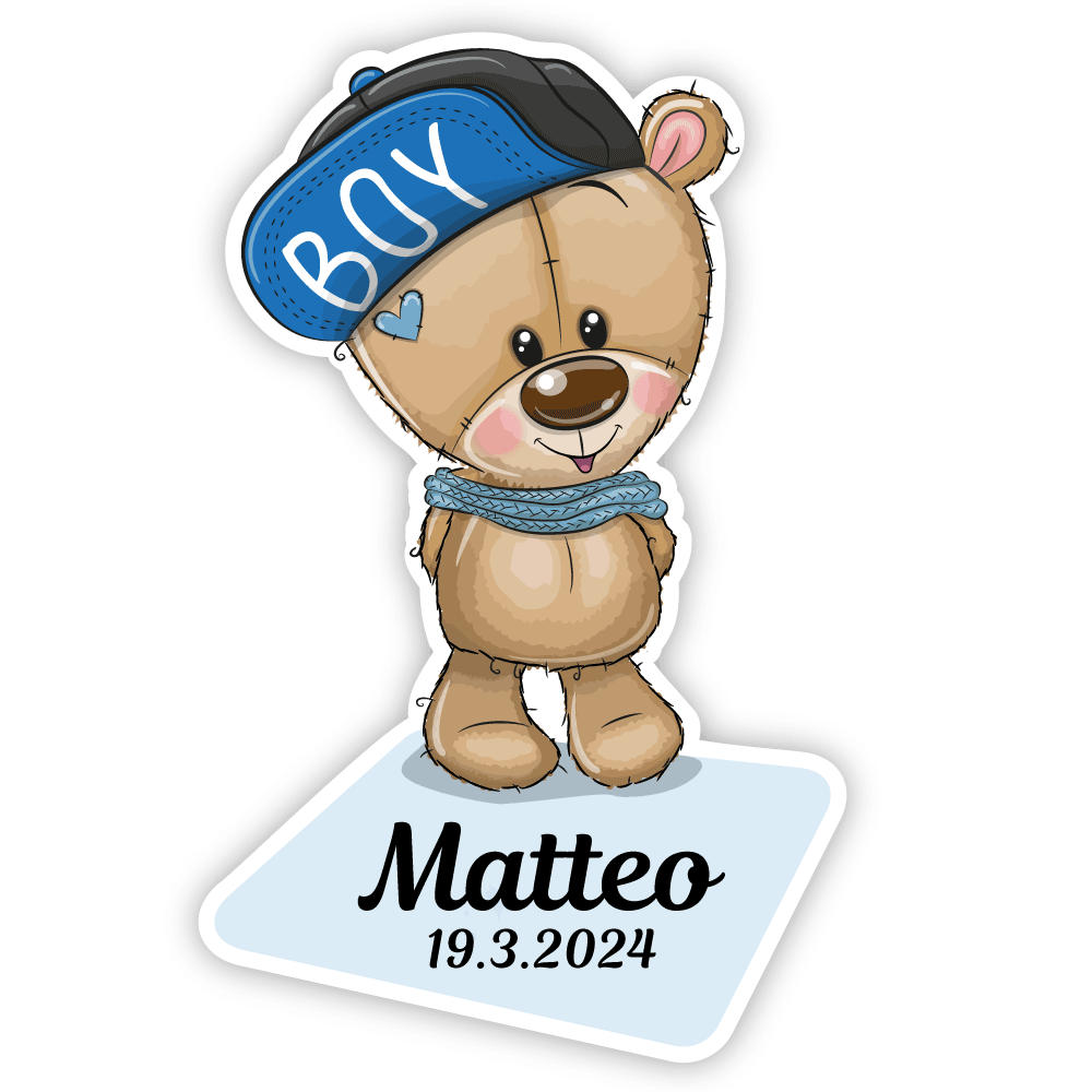 Geburtstafel Bär mit Basecap - einfach und günstig in der Schweiz bestellen