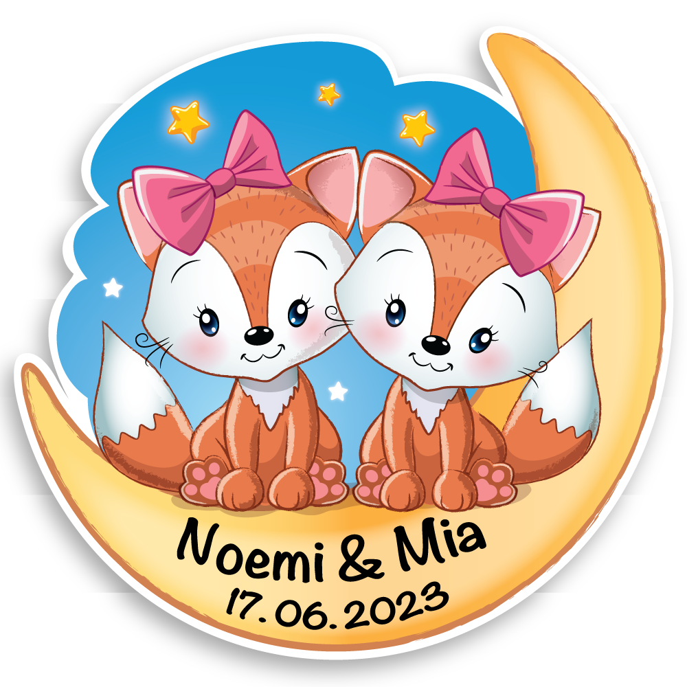 Geburtstafel Zwillinge Fuchs in Mond Mädchen und Mädchen