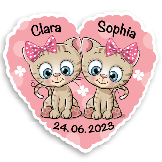 Geburtstafel Zwilling Kätzchen Mädchen und Mädchen