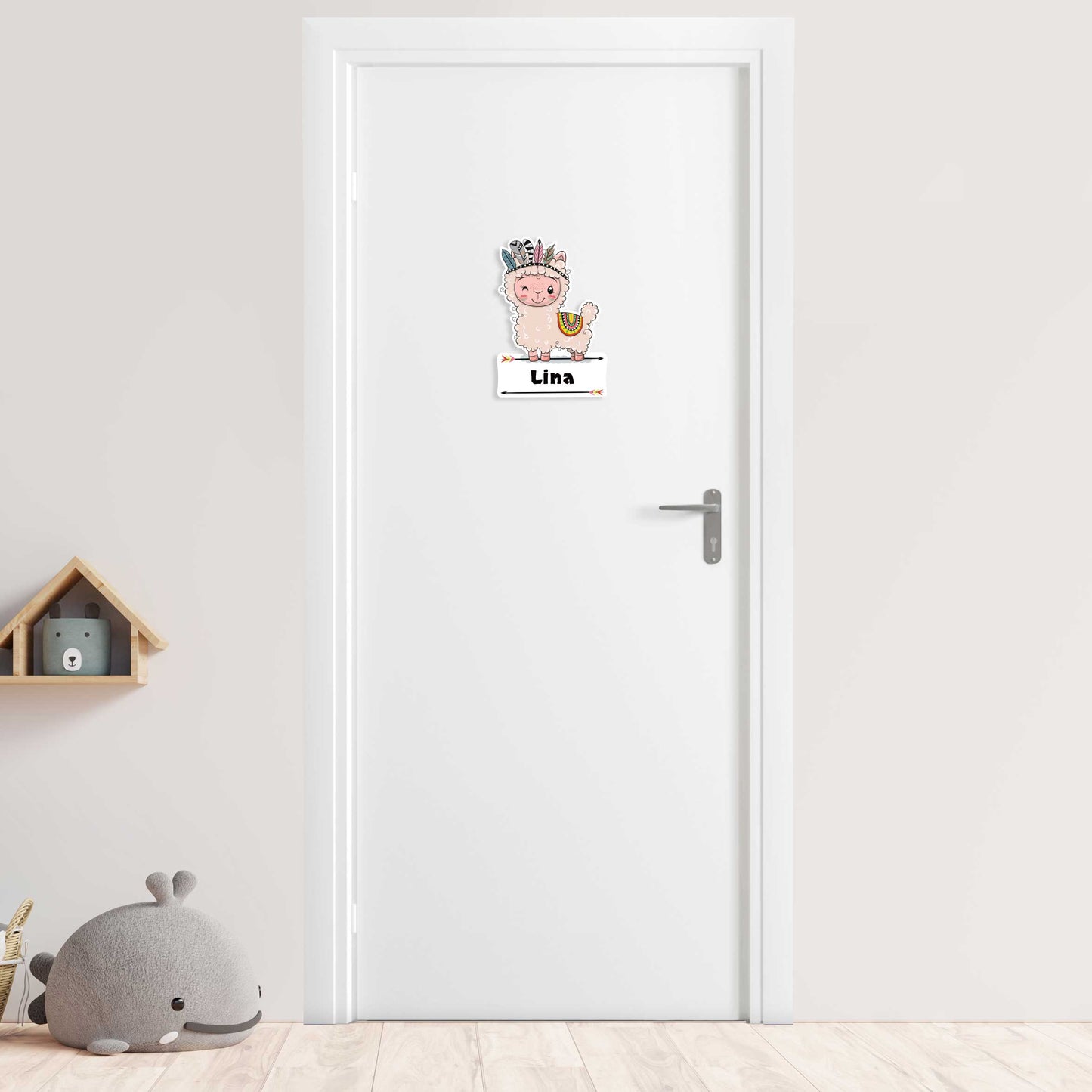 Kleine Geburtstafel als Türschild - Indianer Tier Alpaka
