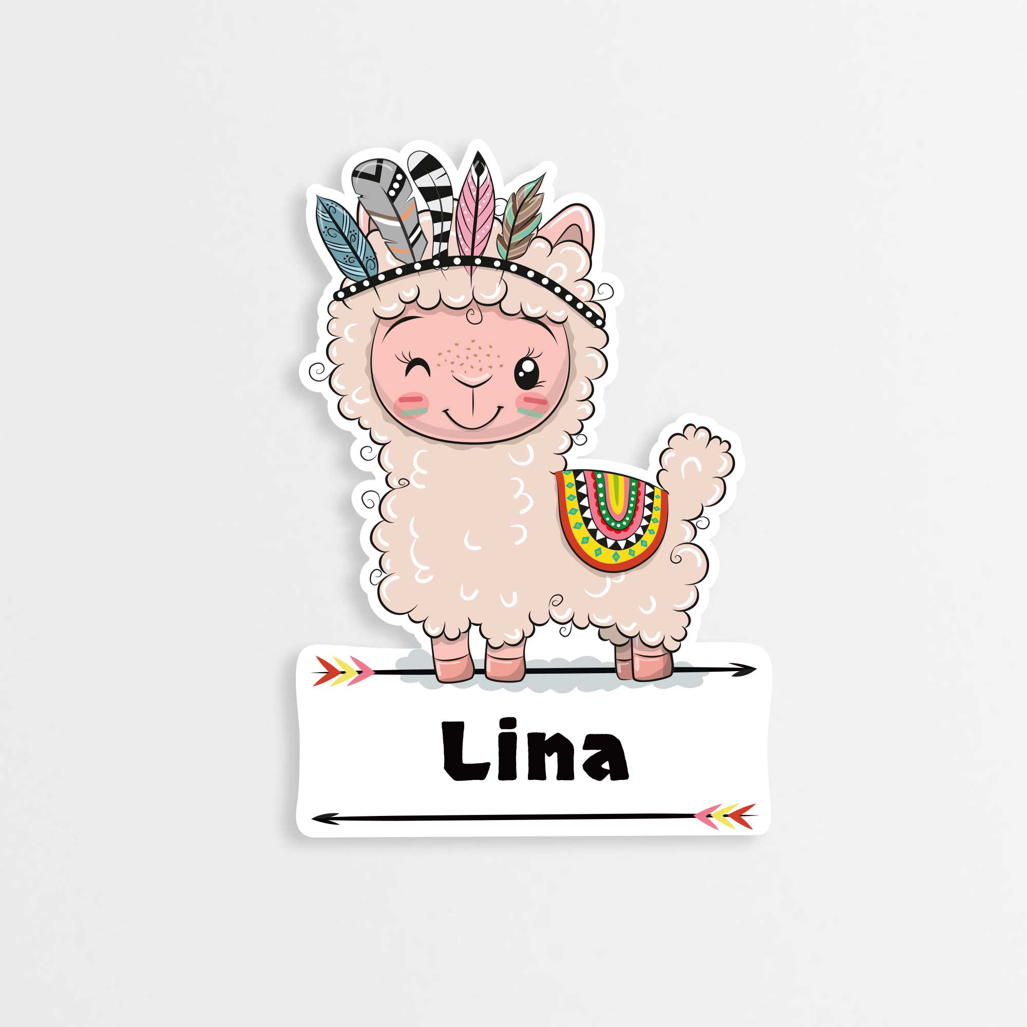 Kleine Geburtstafel als Türschild - Indianer Tier Alpaka