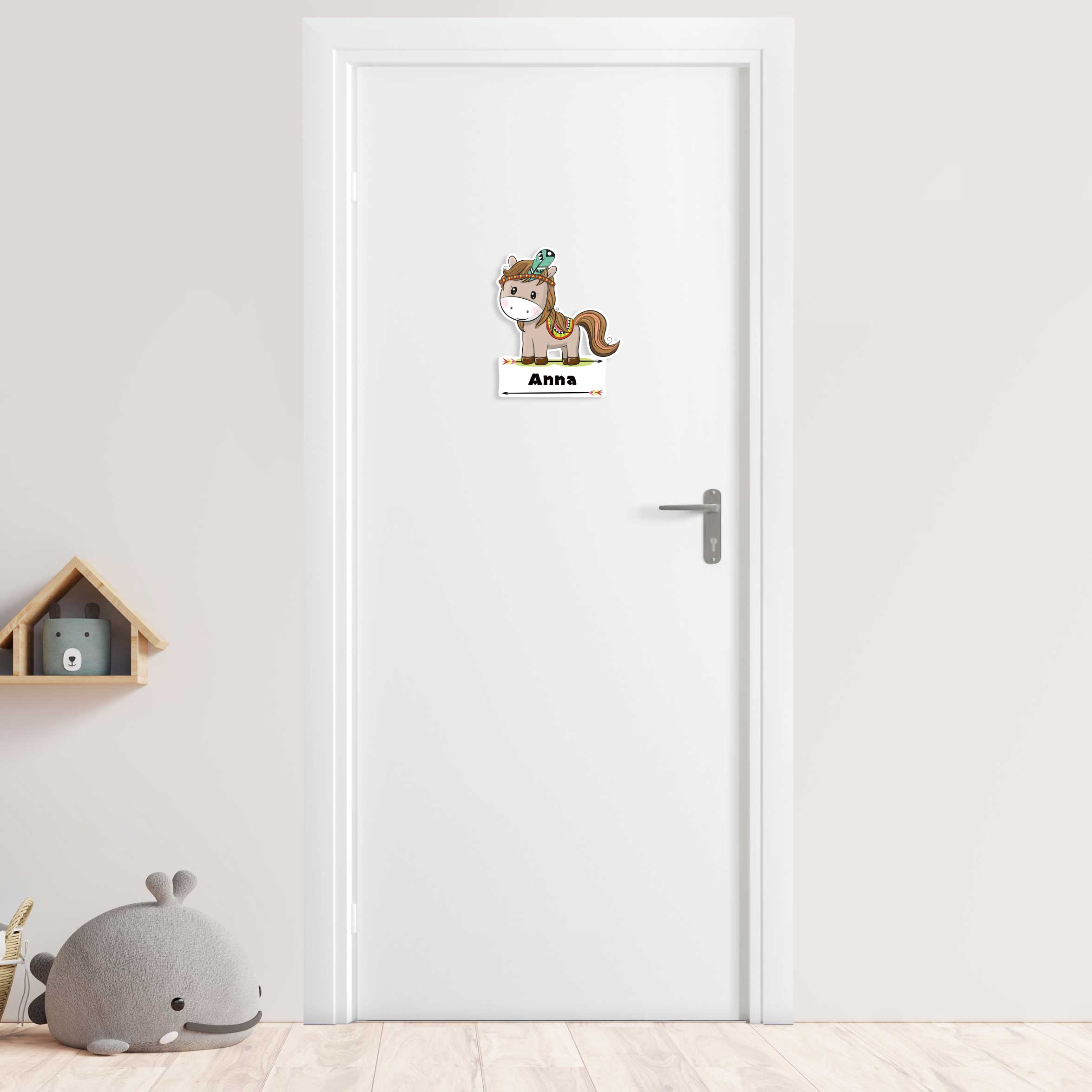 Kleine Geburtstafel als Türschild - Indianer Tiere Pferd