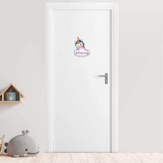 Kleine Geburtstafel als Türschild - Einhorn hinter Wolke